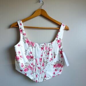 Kutumai White Pink Floral Corset Bustier Top Medium Going Out Crop Top